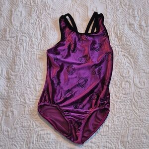 GK girls XL purple monkey print dance gymnastics leotard, no tag VGUC
